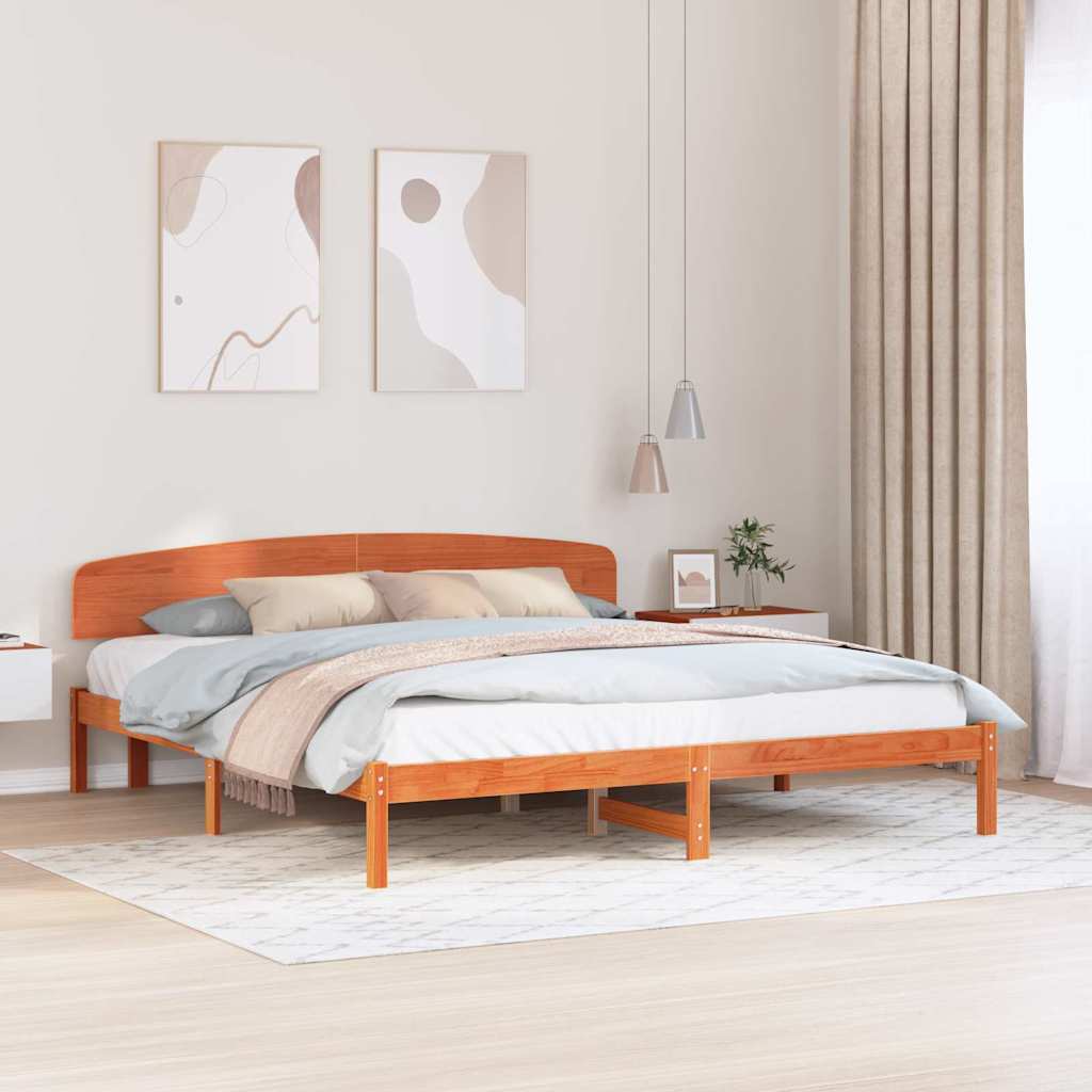 Sängram med huvudgavel Vaxbrun 200 x 200 cm Massiv furu