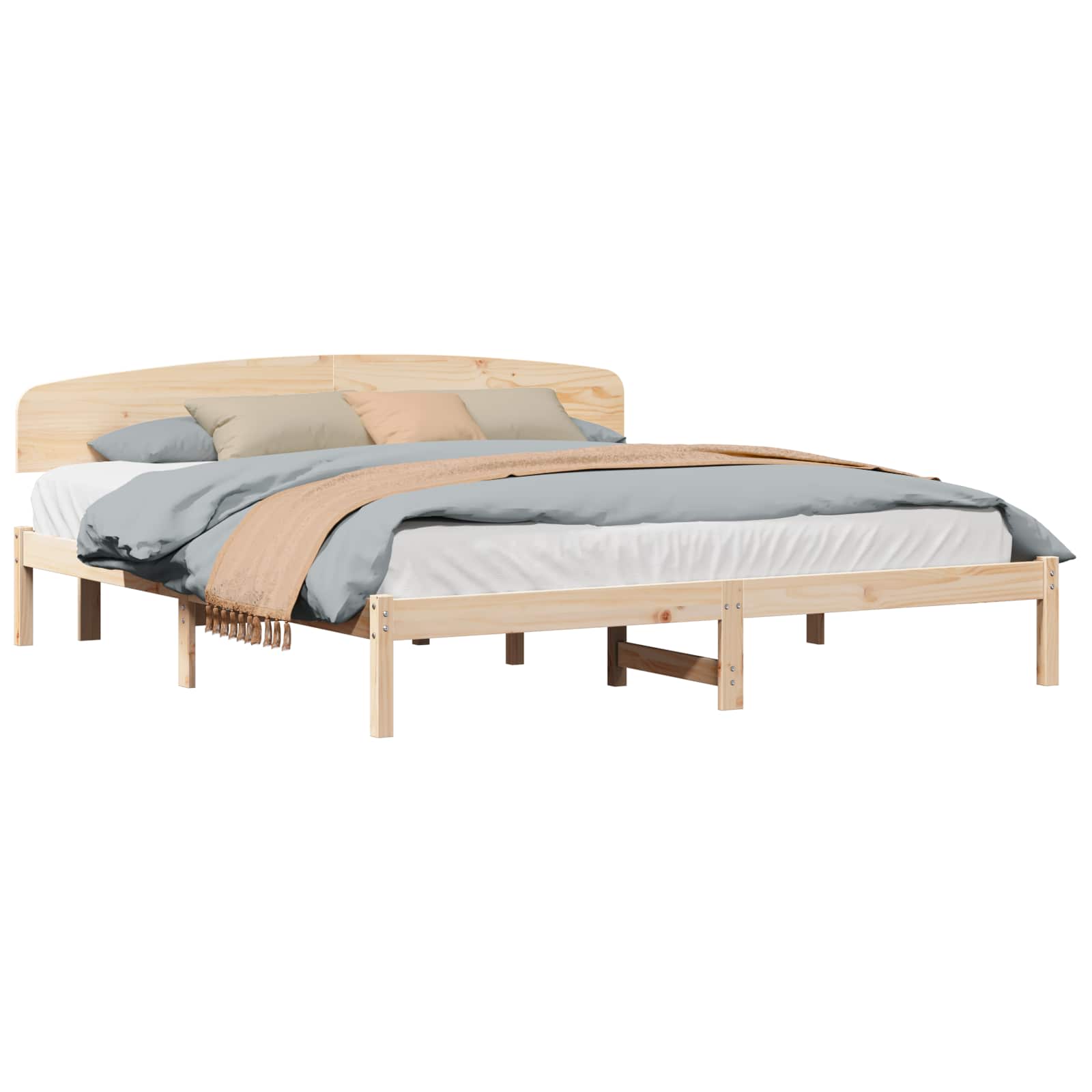Sängram med huvudgavel Naturfärg 180 x 200 cm Massiv furu