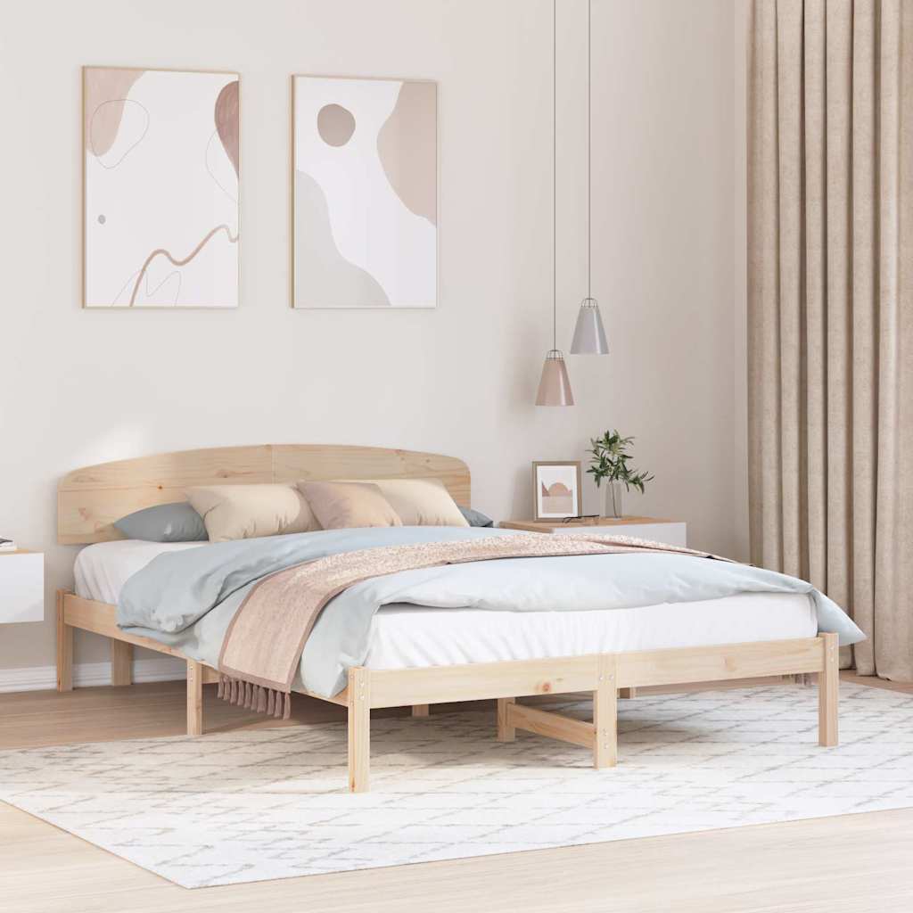 Sängram med huvudgavel Naturfärg 160 x 200 cm Massiv furu