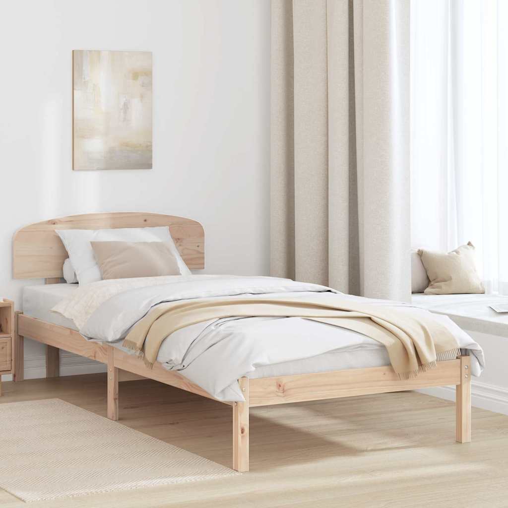 Sängram med huvudgavel Naturfärg 75 x 190 cm Massiv furu