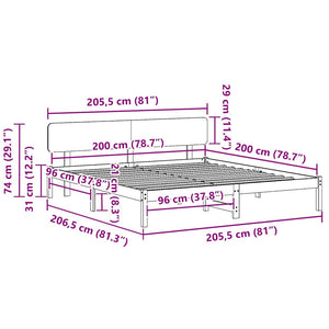Sängram med huvudgavel Naturfärg 200 x 200 cm Massiv furu