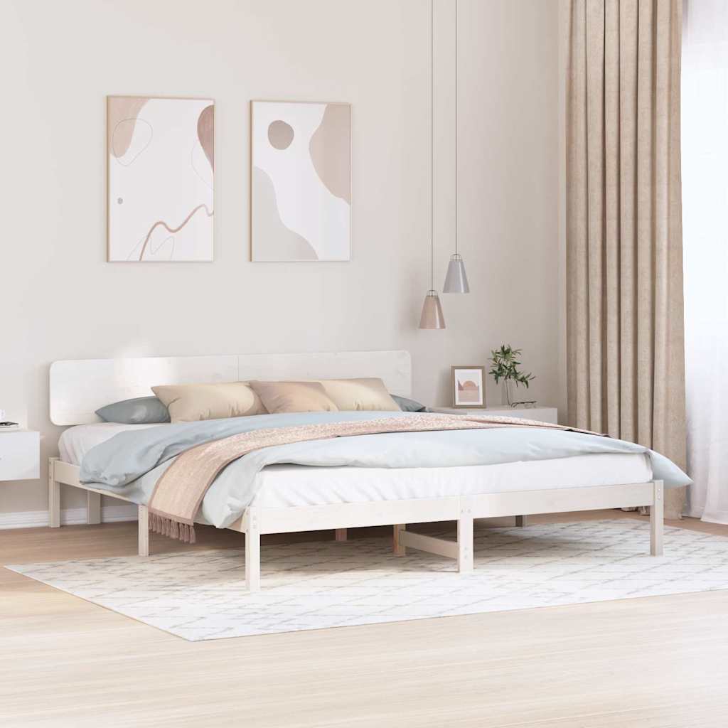 Sängram med huvudgavel Vit 180 x 200 cm Massiv furu