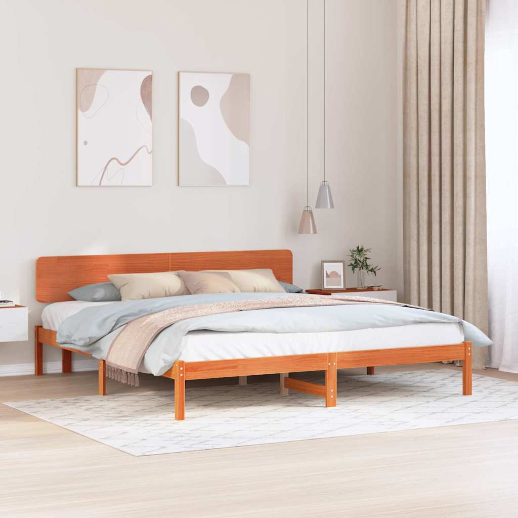 Sängram med huvudgavel Vaxbrun 180 x 200 cm Massiv furu