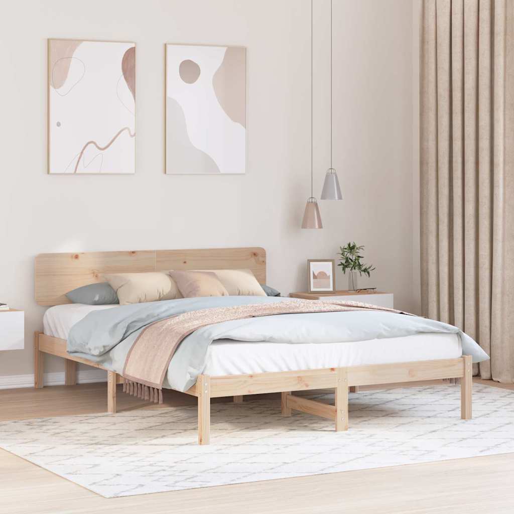 Sängram med huvudgavel Naturfärg 160 x 200 cm Massiv furu