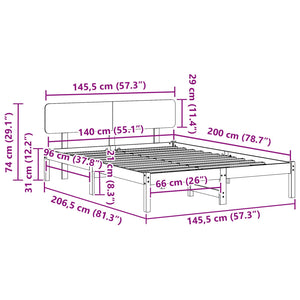 Sängram med huvudgavel Naturfärg 140 x 200 cm Massiv furu