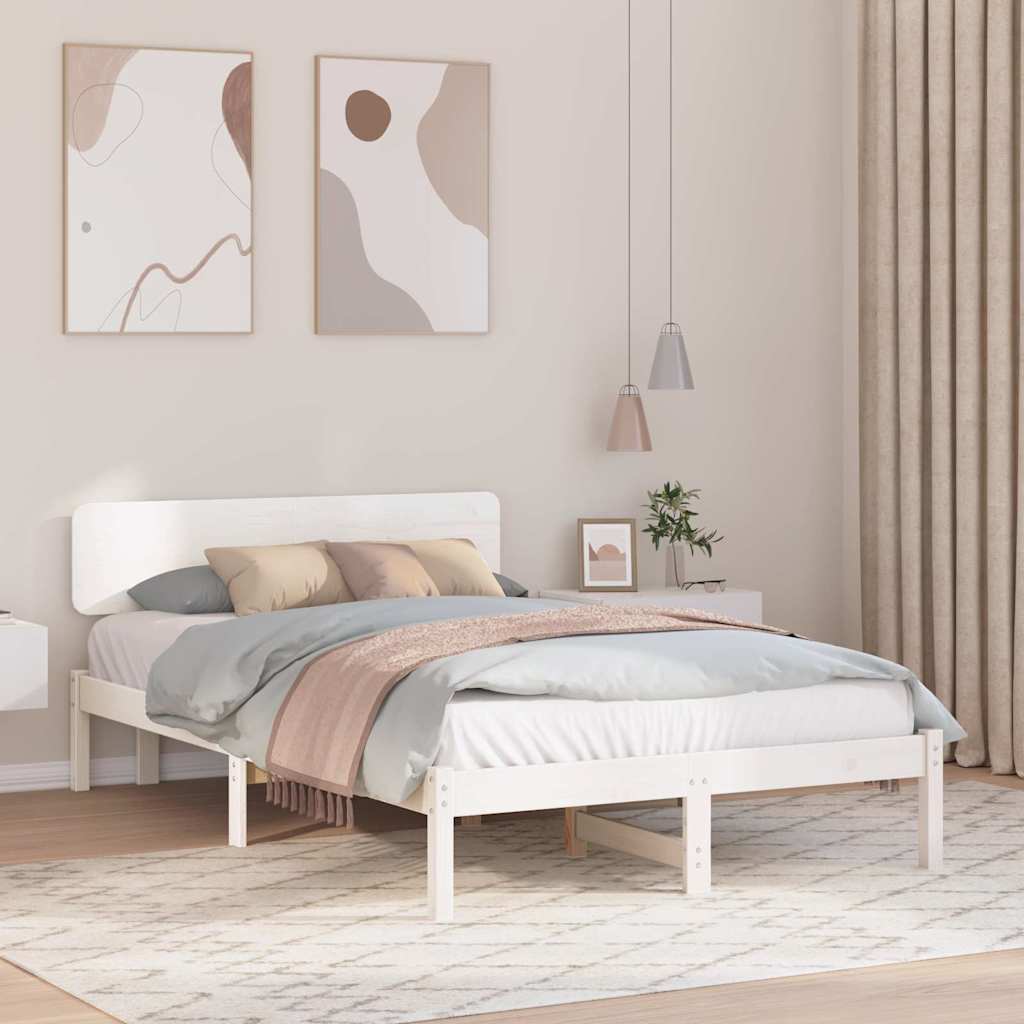 Sängram med huvudgavel Vit 135 x 190 cm Massiv furu