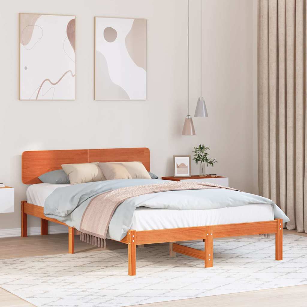 Sängram med huvudgavel Vaxbrun 135 x 190 cm Massiv furu