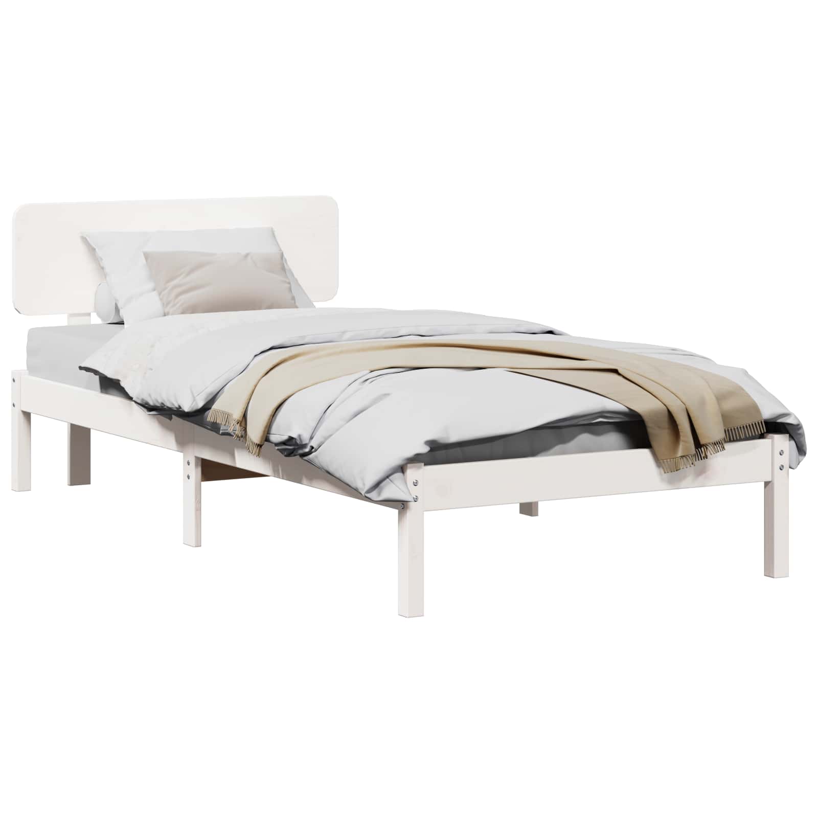 Sängram med huvudgavel Vit 90 x 190 cm Massiv furu