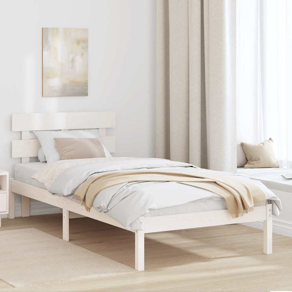 Sängram med huvudgavel Vit 90 x 200 cm Massivt tallträ