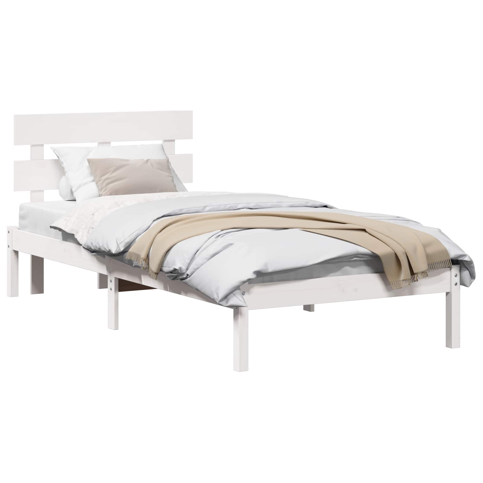 Sängram med huvudgavel Vit 90 x 200 cm Massivt tallträ
