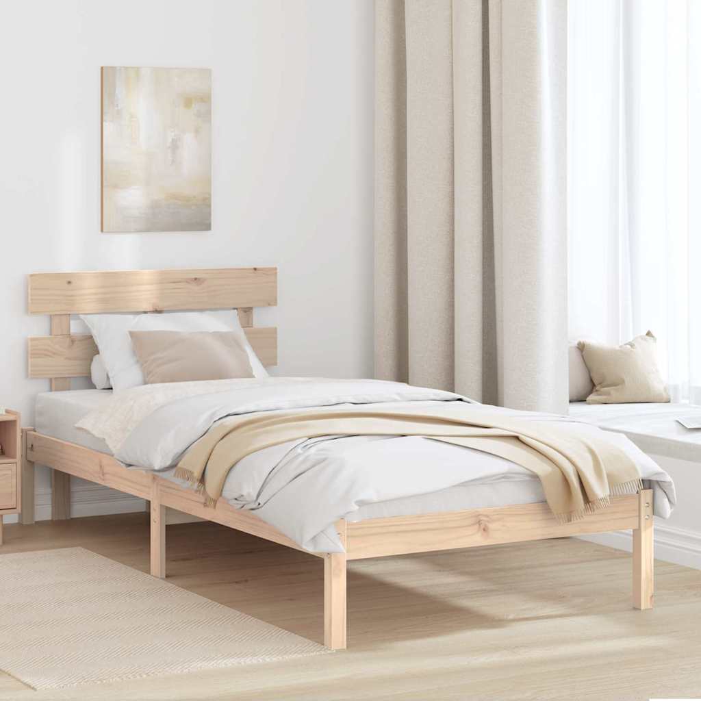 Sängram med huvudgavel Brun 75 x 190 cm Massivt tallträ
