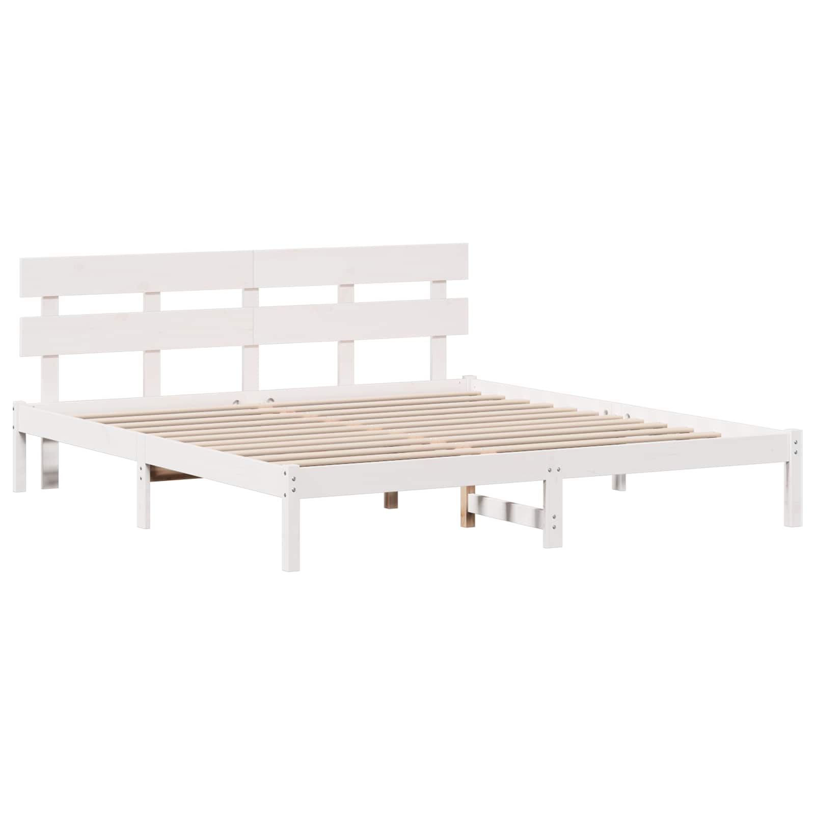 Sängram med huvudgavel Vit 200 x 200 cm Massivt tallträ