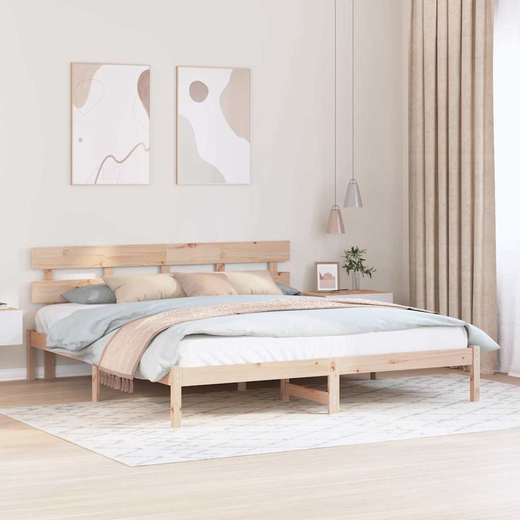 Sängram med huvudgavel Brun 180 x 200 cm Massivt tallträ