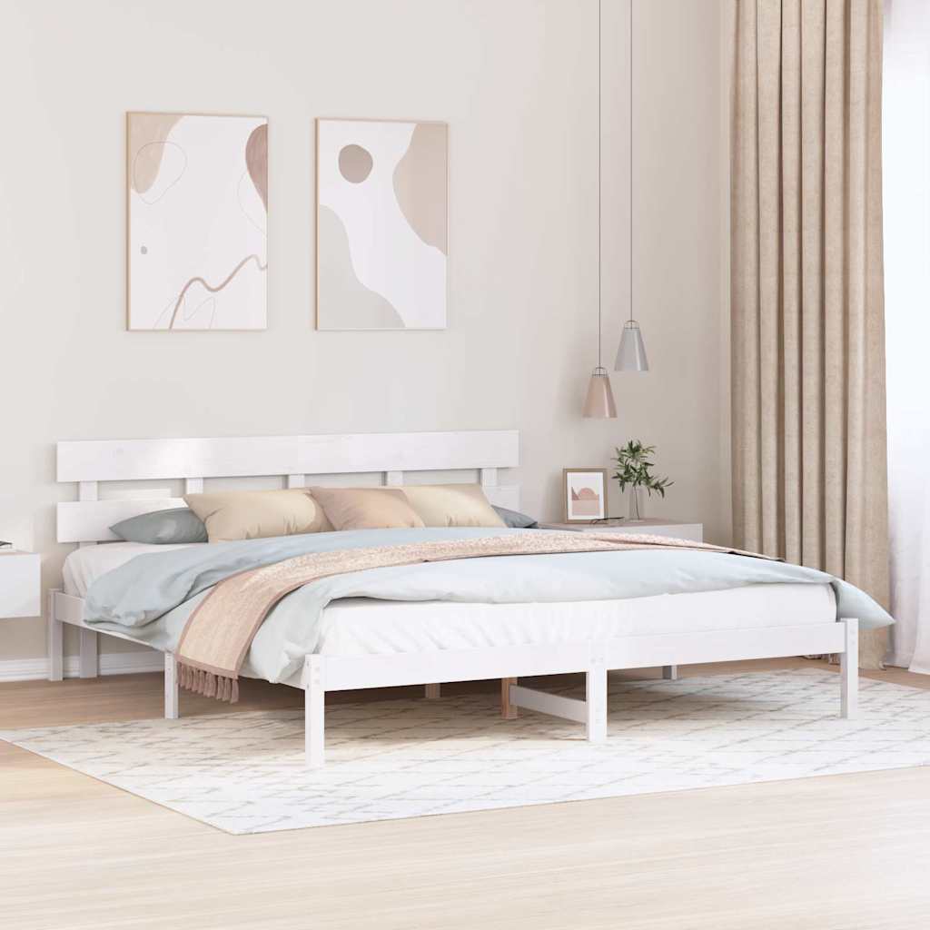 Sängram med huvudgavel Vit 180 x 200 cm Massivt tallträ