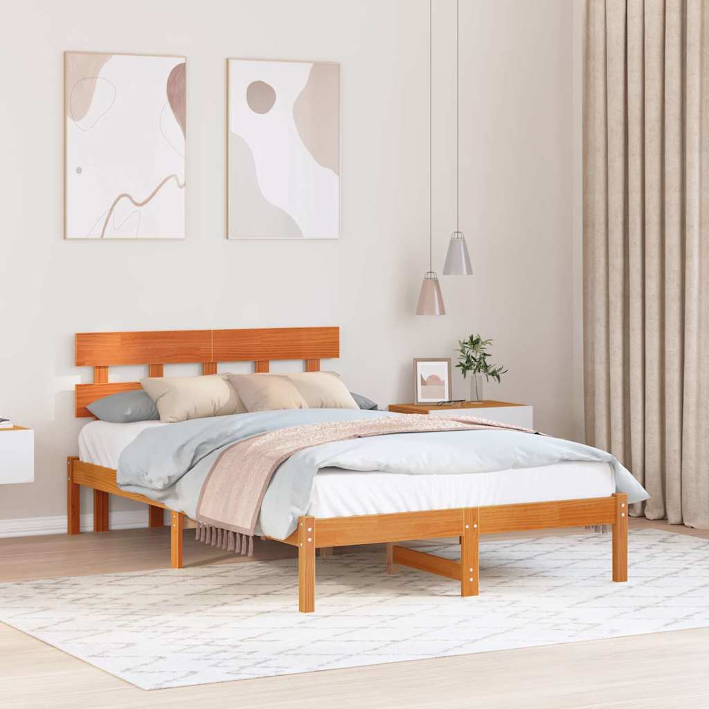 Sängram med huvudgavel Brun 140 x 190 cm Massivt tallträ