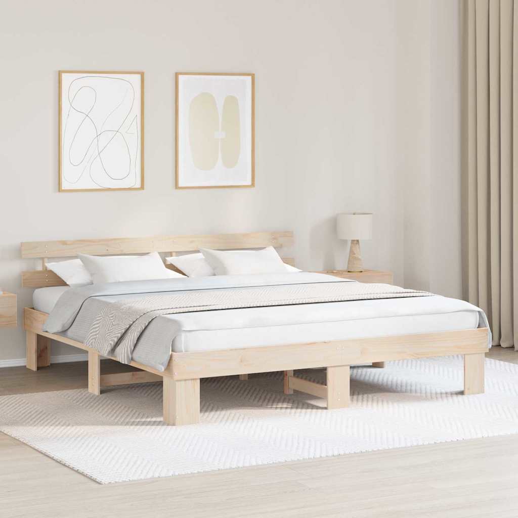 Sängram med huvudgavel Naturfärg 180 x 200 cm Massiv furu