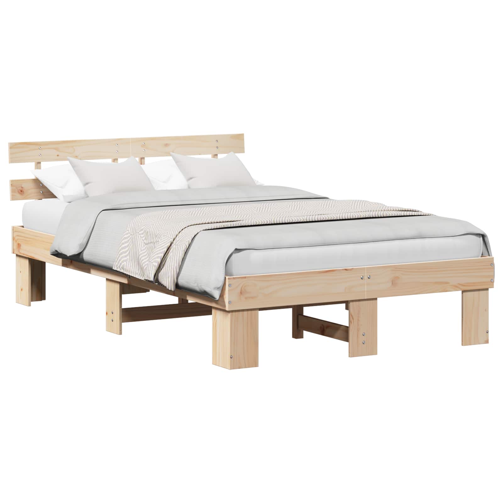 Sängram med huvudgavel Naturfärg 135 x 190 cm Massiv furu