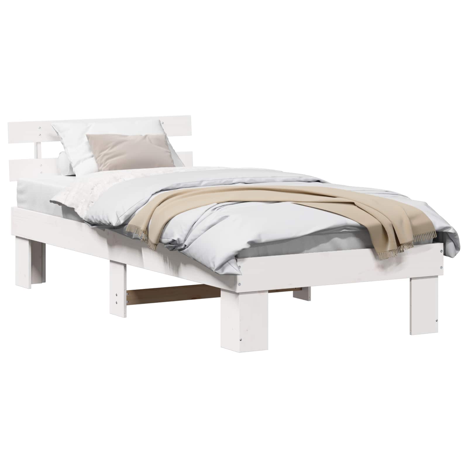 Sängram med huvudgavel Vit 90 x 200 cm Massiv furu