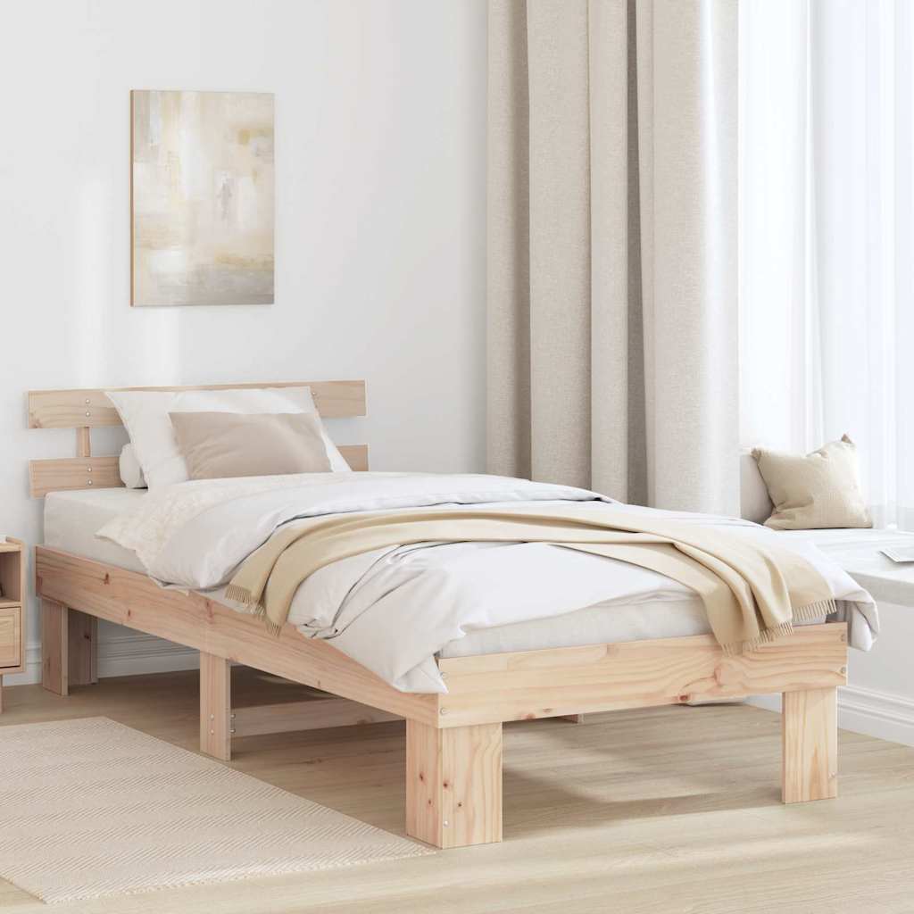 Sängram med huvudgavel Naturfärg 80 x 200 cm Massiv furu