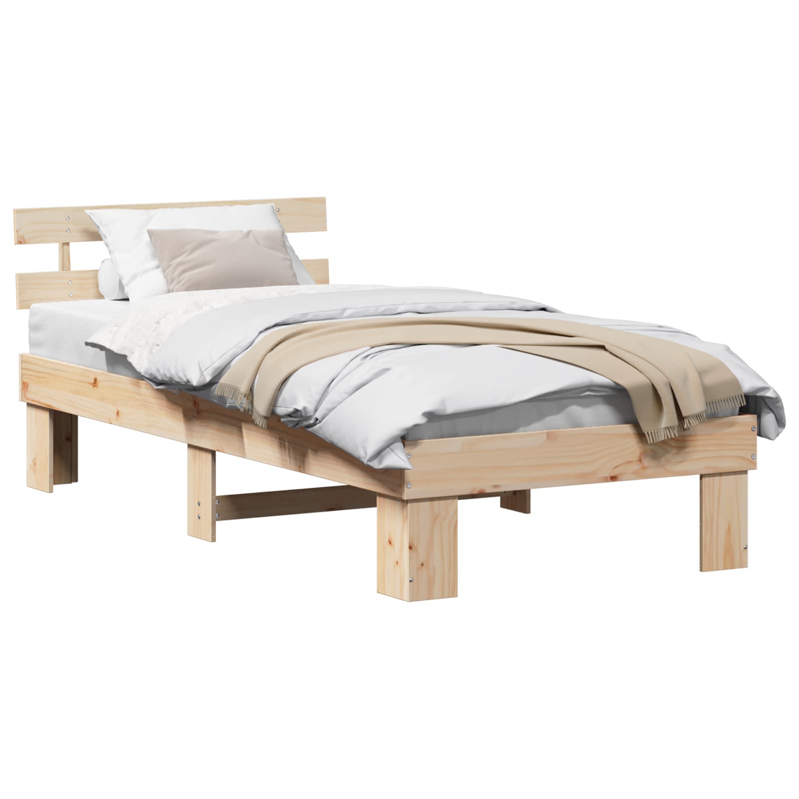 Sängram med huvudgavel Naturfärg 80 x 200 cm Massiv furu