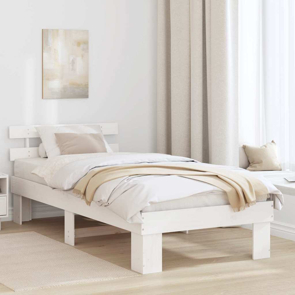 Sängram med huvudgavel Vit 90 x 190 cm Massiv furu
