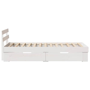 Sängram med huvudgavel med låda Vit 75 x 190 cm Massiv furu