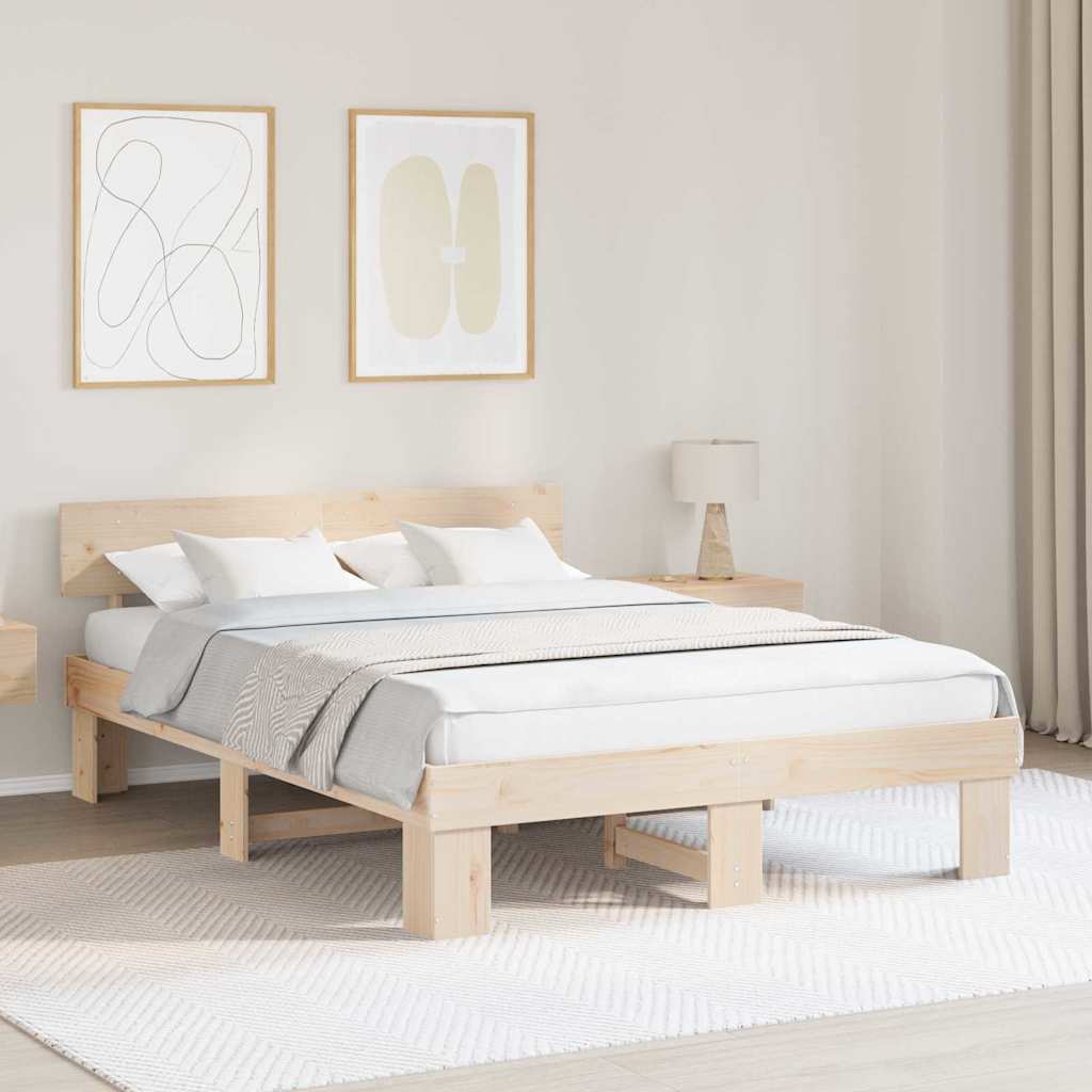 Sängram med huvudgavel Naturfärg 160 x 200 cm Massiv furu