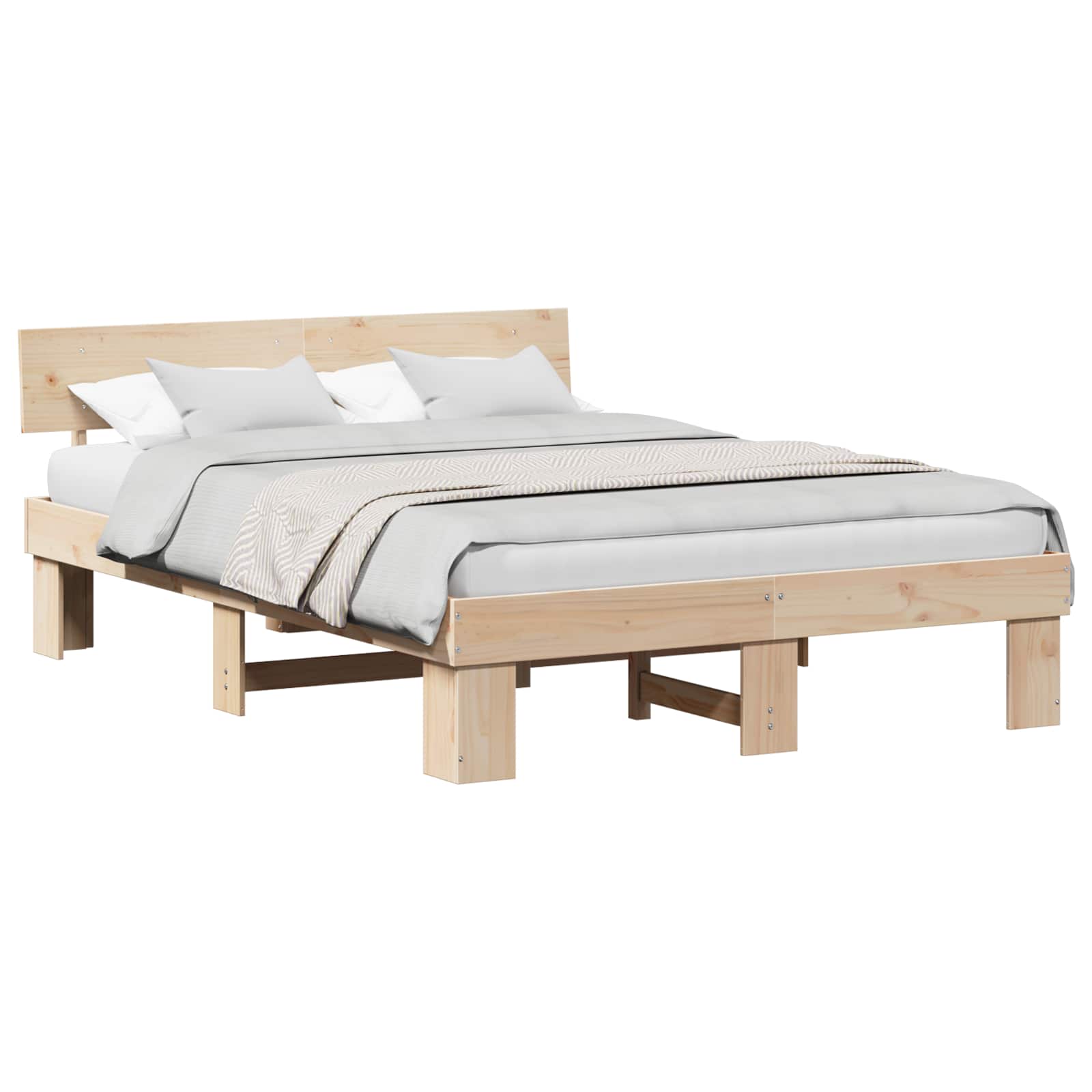 Sängram med huvudgavel Naturfärg 160 x 200 cm Massiv furu