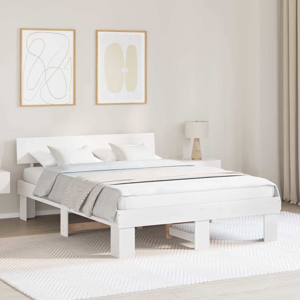 Sängram med huvudgavel Vit 160 x 200 cm Massiv furu