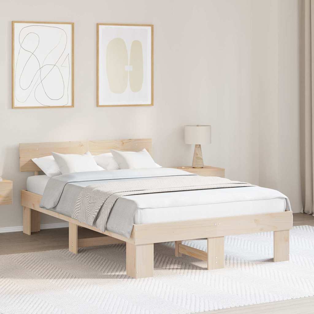 Sängram med huvudgavel Naturfärg 120 x 190 cm Massiv furu
