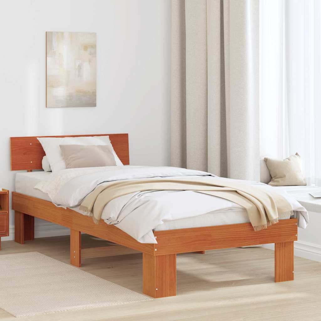 Sängram med huvudgavel Vaxbrun 75 x 190 cm Massiv furu