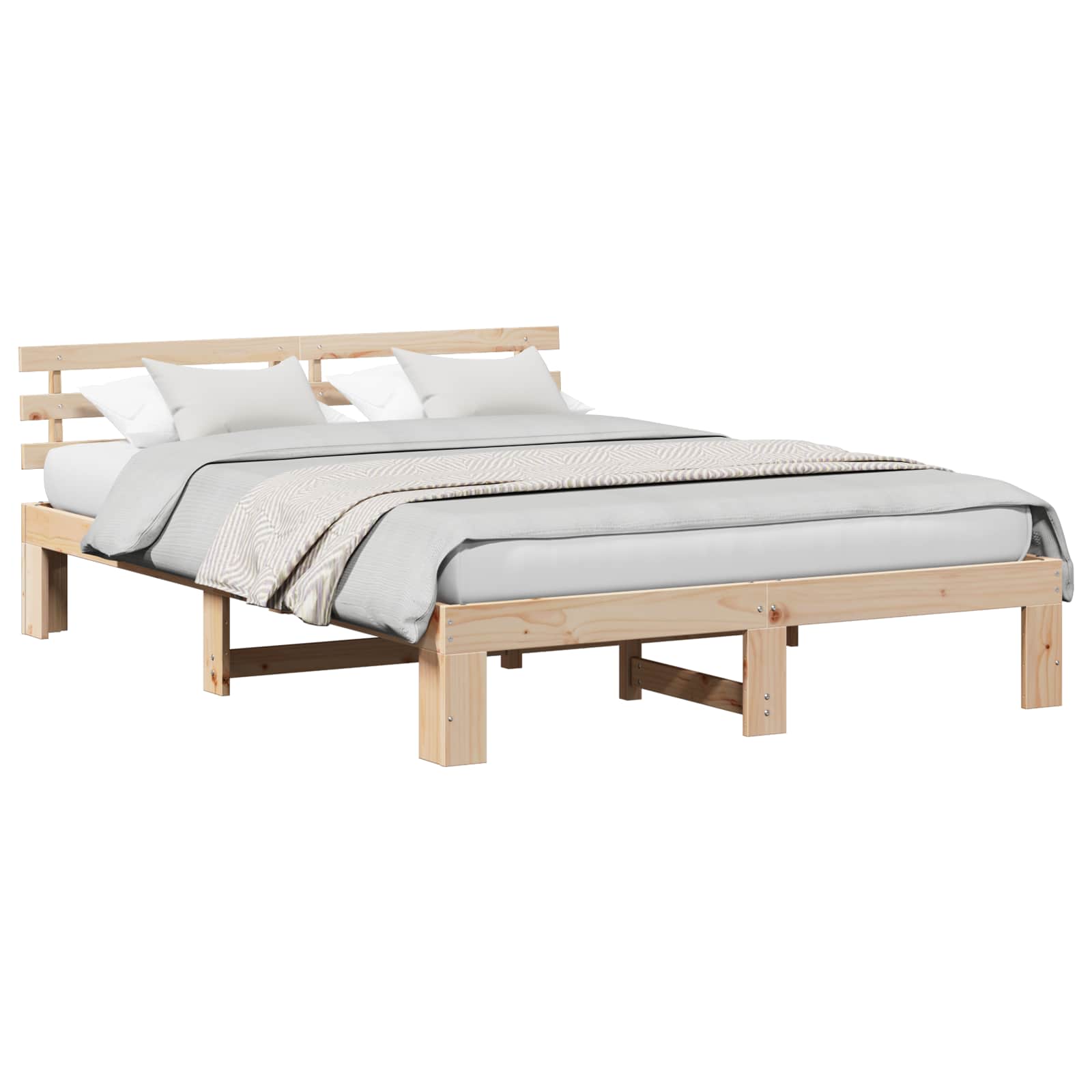 Sängram med huvudgavel Naturfärg 150 x 200 cm Massiv furu