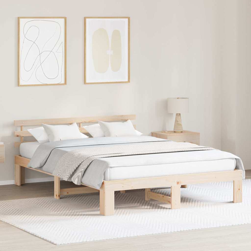 Sängram med huvudgavel Naturfärg 140 x 200 cm Massiv furu