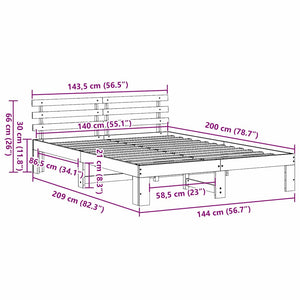 Sängram med huvudgavel Naturfärg 140 x 200 cm Massiv furu