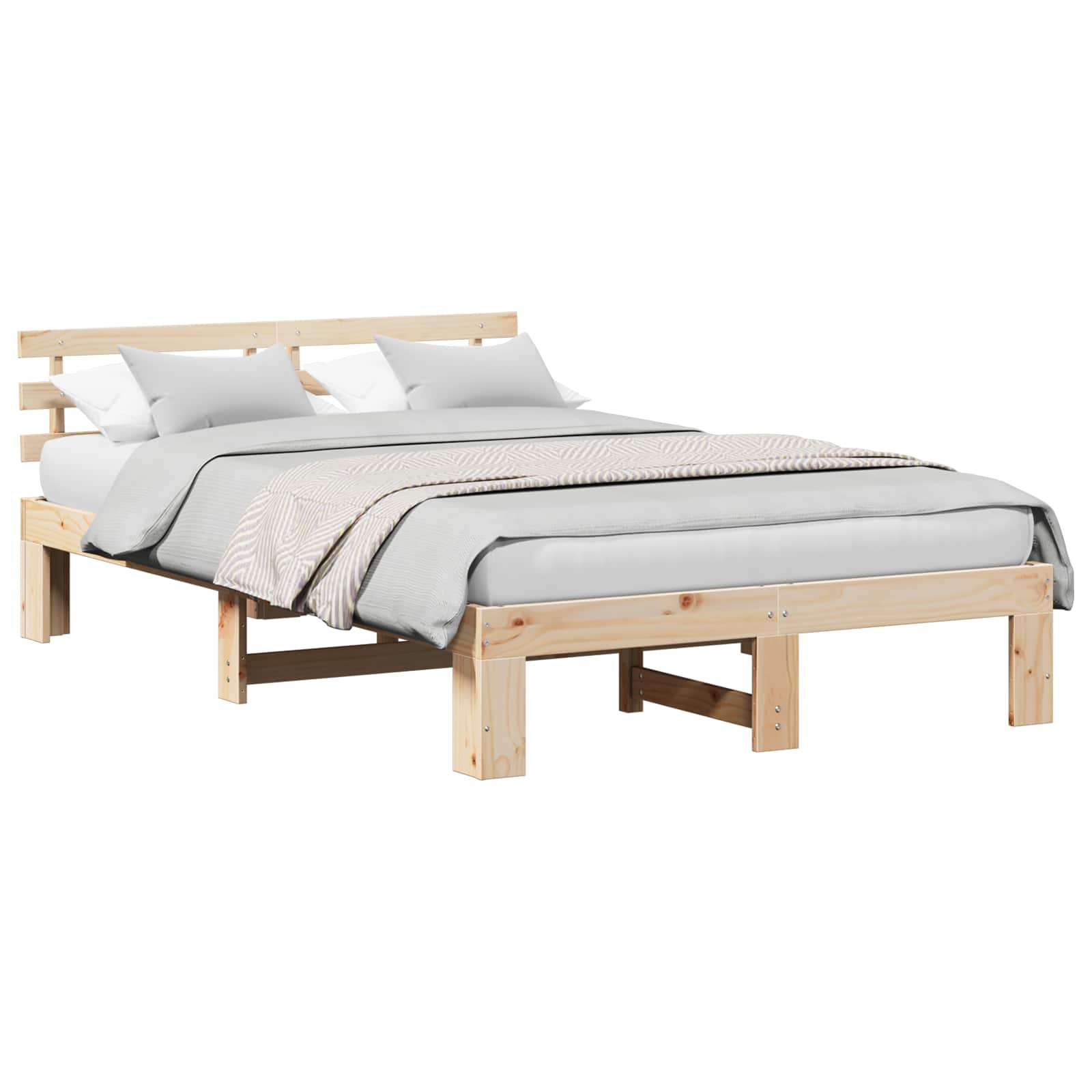 Sängram med huvudgavel Naturfärg 140 x 190 cm Massiv furu