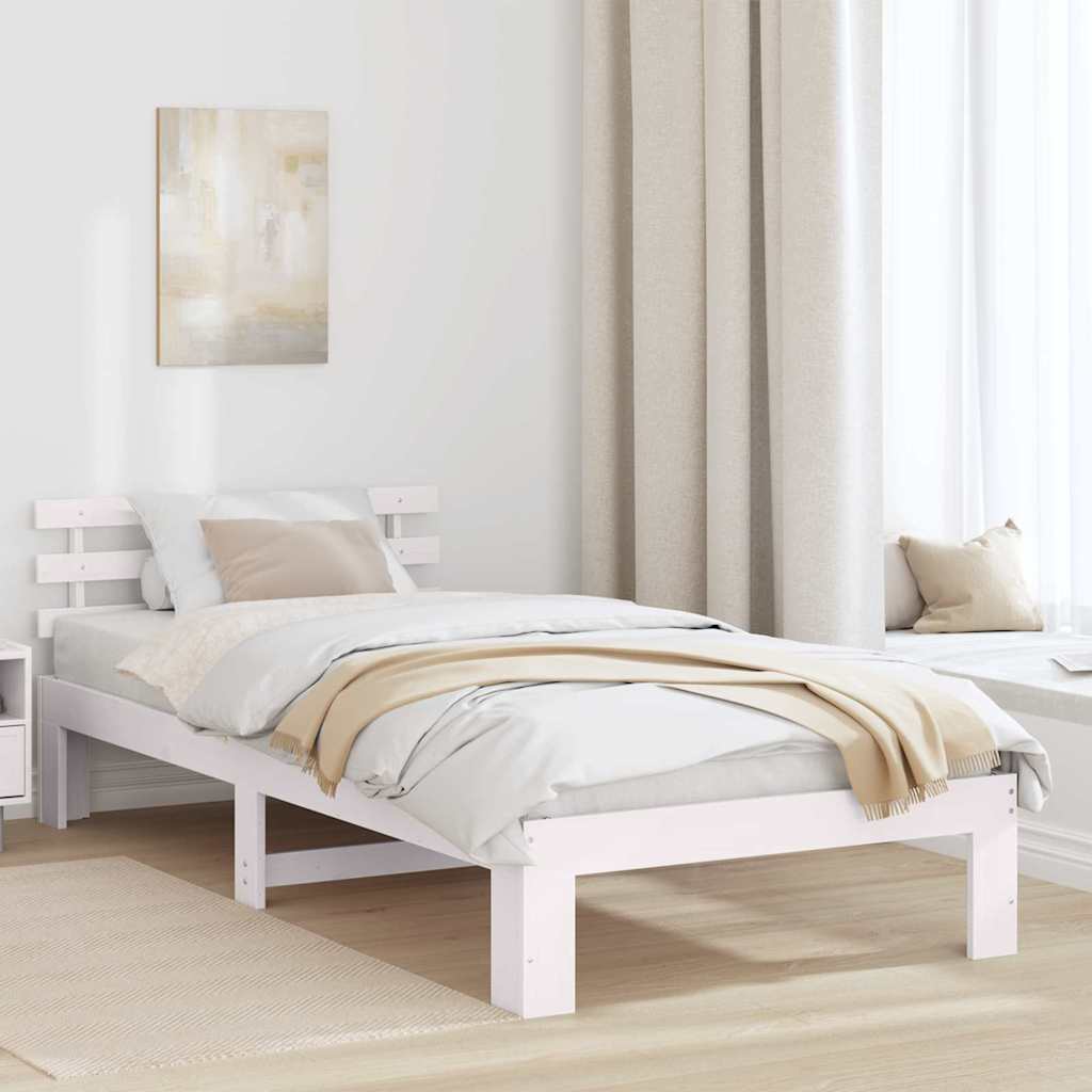 Sängram med huvudgavel Vit 90 x 190 cm Massiv furu
