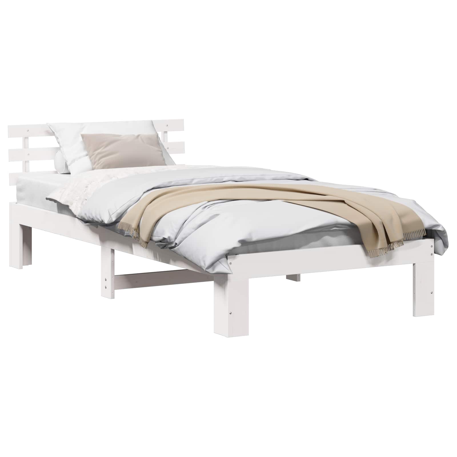 Sängram med huvudgavel Vit 90 x 190 cm Massiv furu