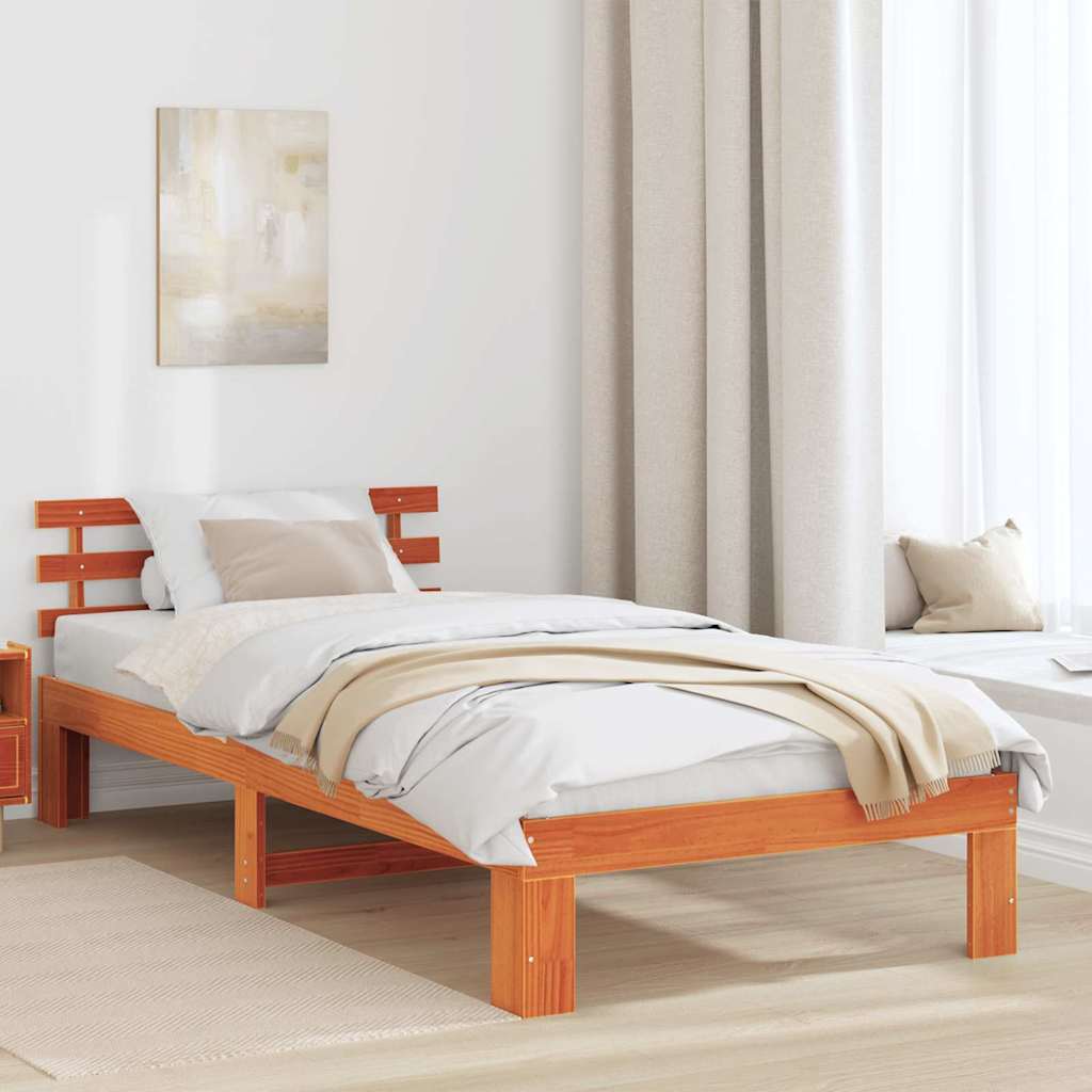 Sängram med huvudgavel Vaxbrun 90 x 190 cm Massiv furu