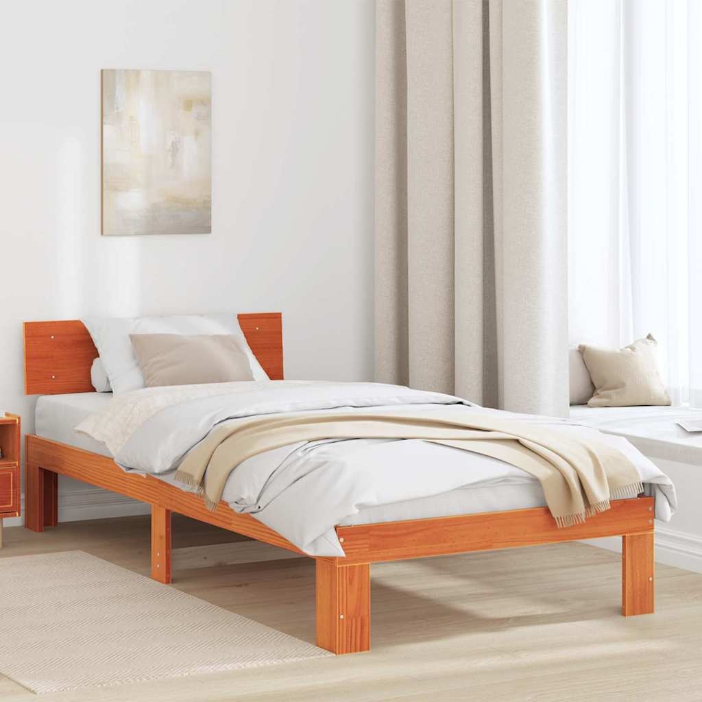 Sängram med huvudgavel Vaxbrun 90 x 190 cm Massiv furu