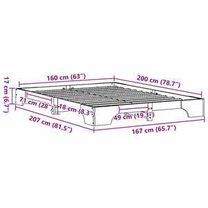 Sängram Naturfärg 160 x 200 cm Massiv furu