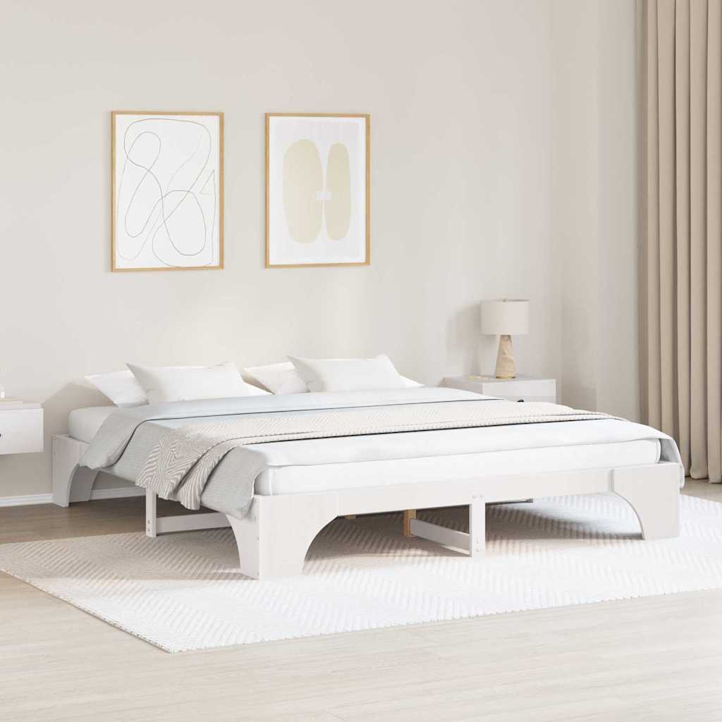 Sängram Vit 200 x 200 cm Massiv furu