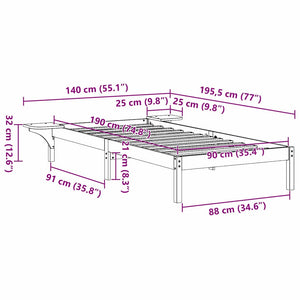 Sängram Vaxbrun 90 x 190 cm Massiv furu