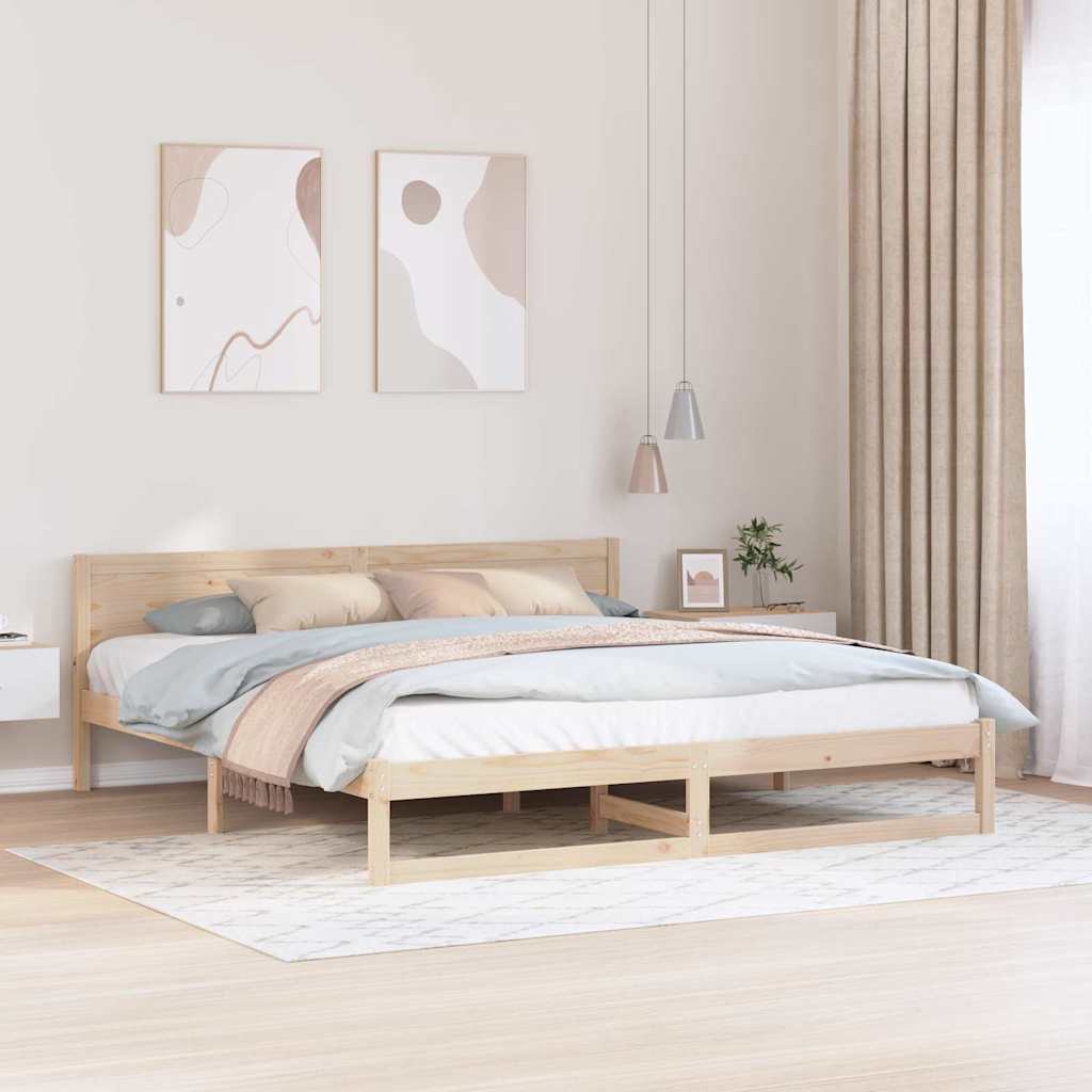 Sängram med huvudgavel Naturfärg 200 x 200 cm Massiv furu