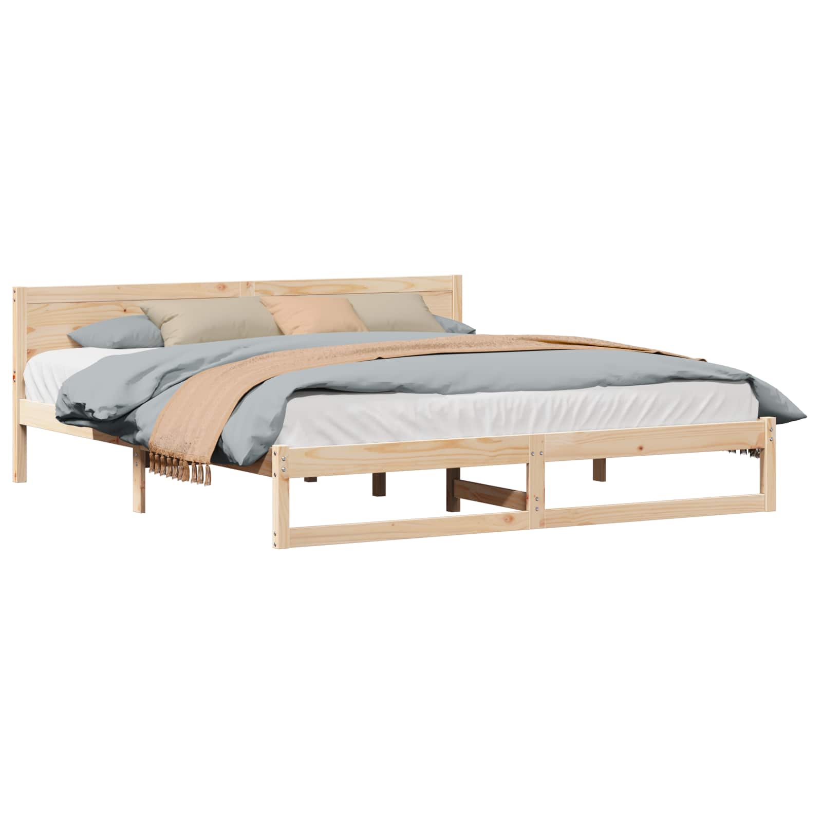 Sängram med huvudgavel Naturfärg 200 x 200 cm Massiv furu