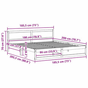 Sängram med huvudgavel Vit 180 x 200 cm Massiv furu