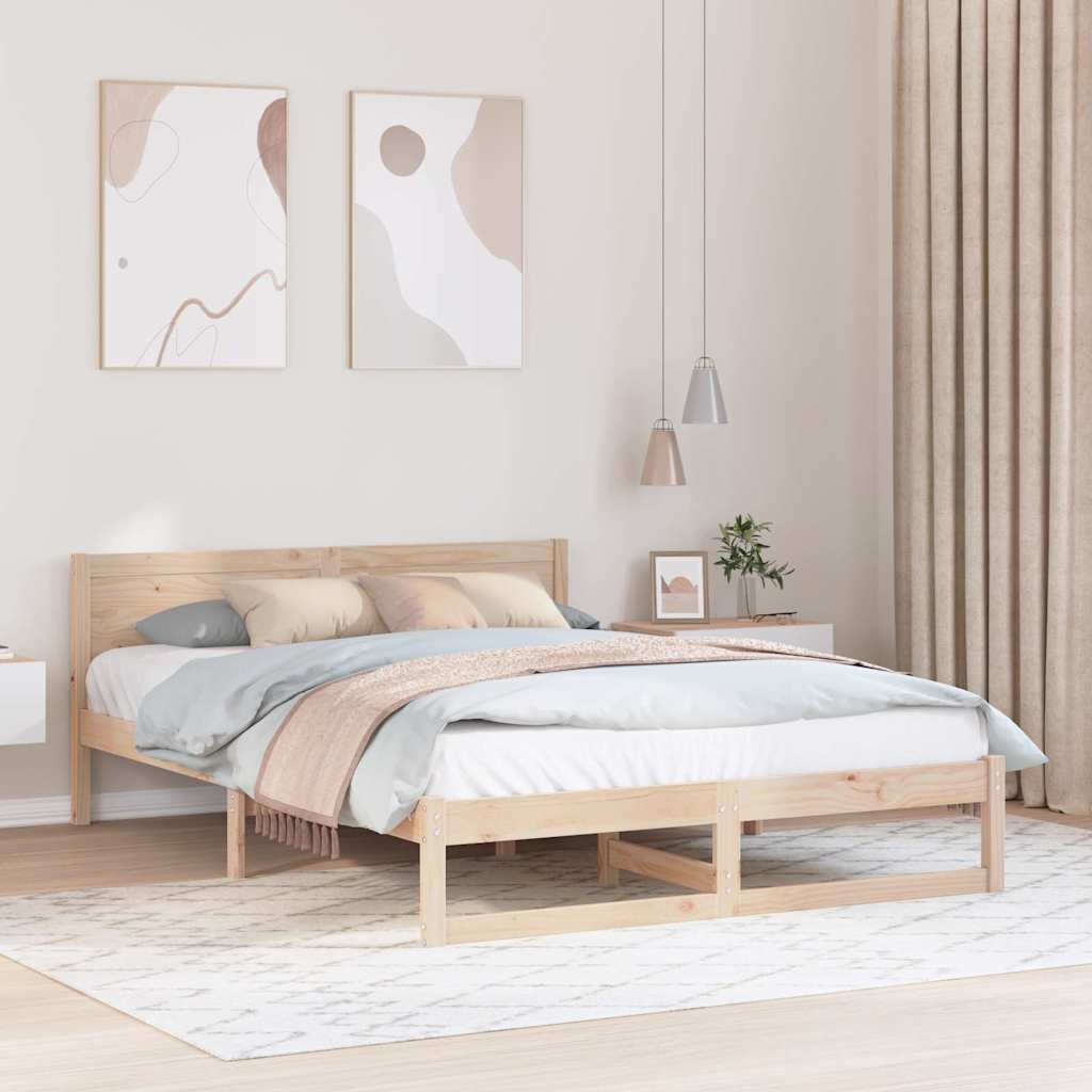 Sängram med huvudgavel Naturfärg 150 x 200 cm Massiv furu