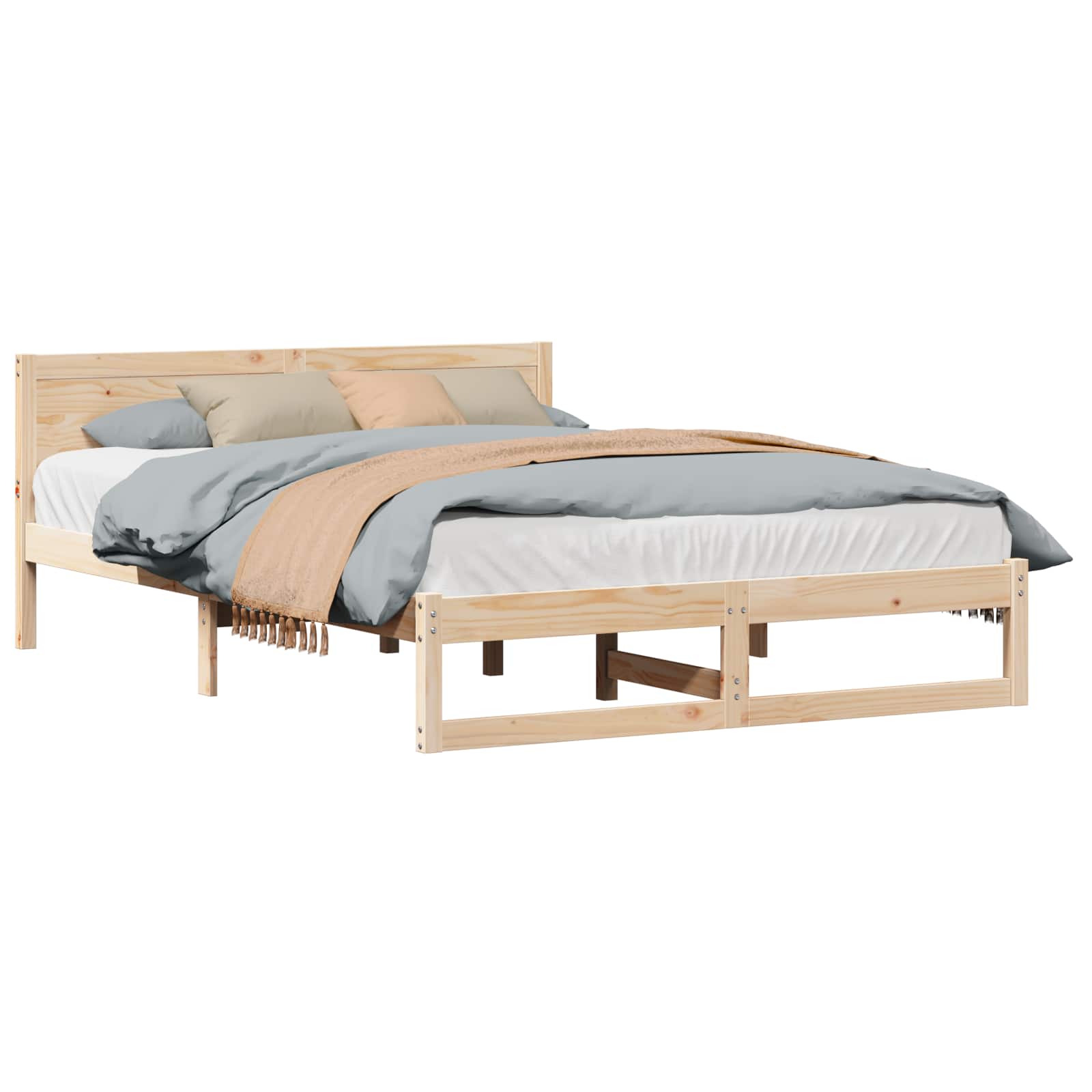 Sängram med huvudgavel Naturfärg 150 x 200 cm Massiv furu