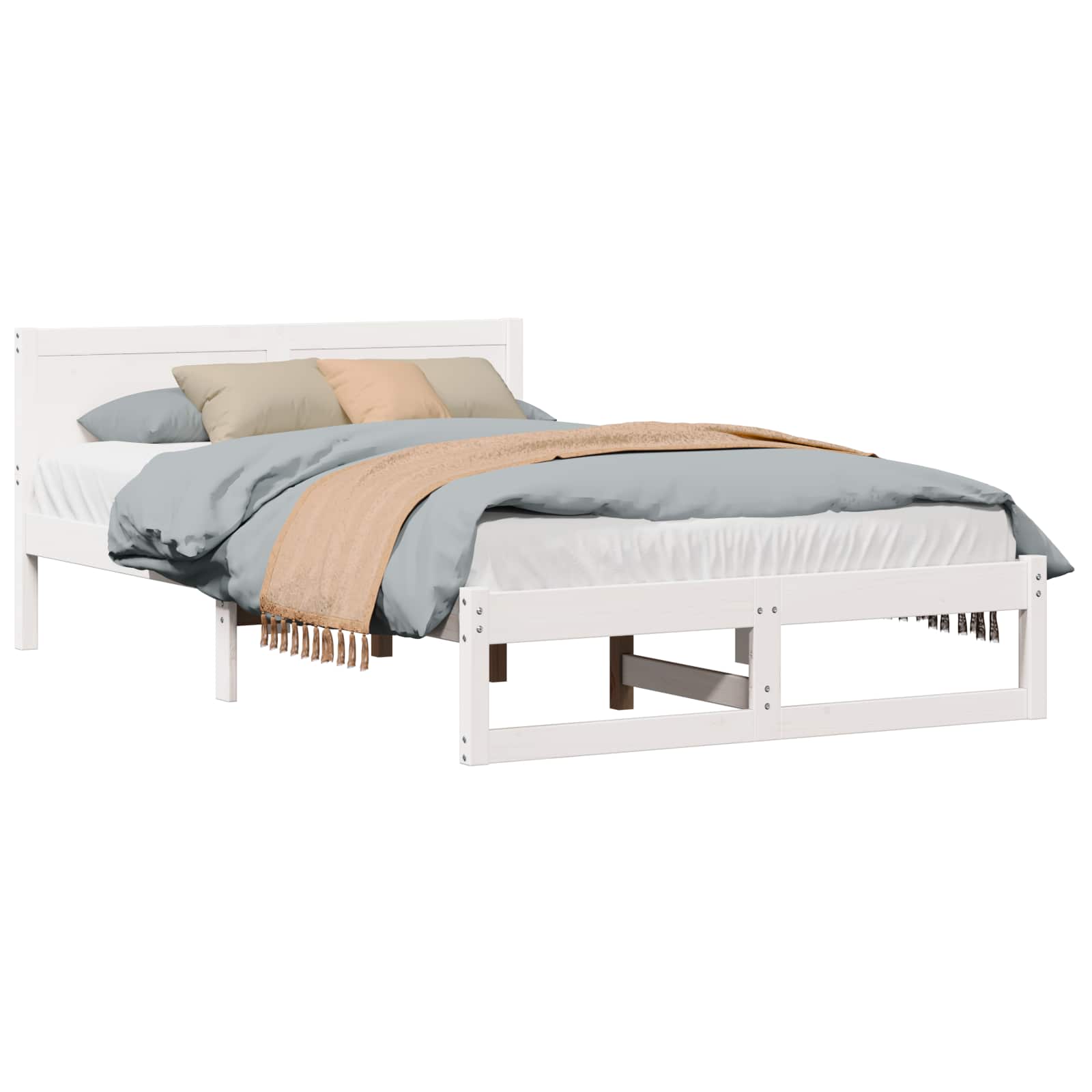 Sängram med huvudgavel Vit 135 x 190 cm Massiv furu