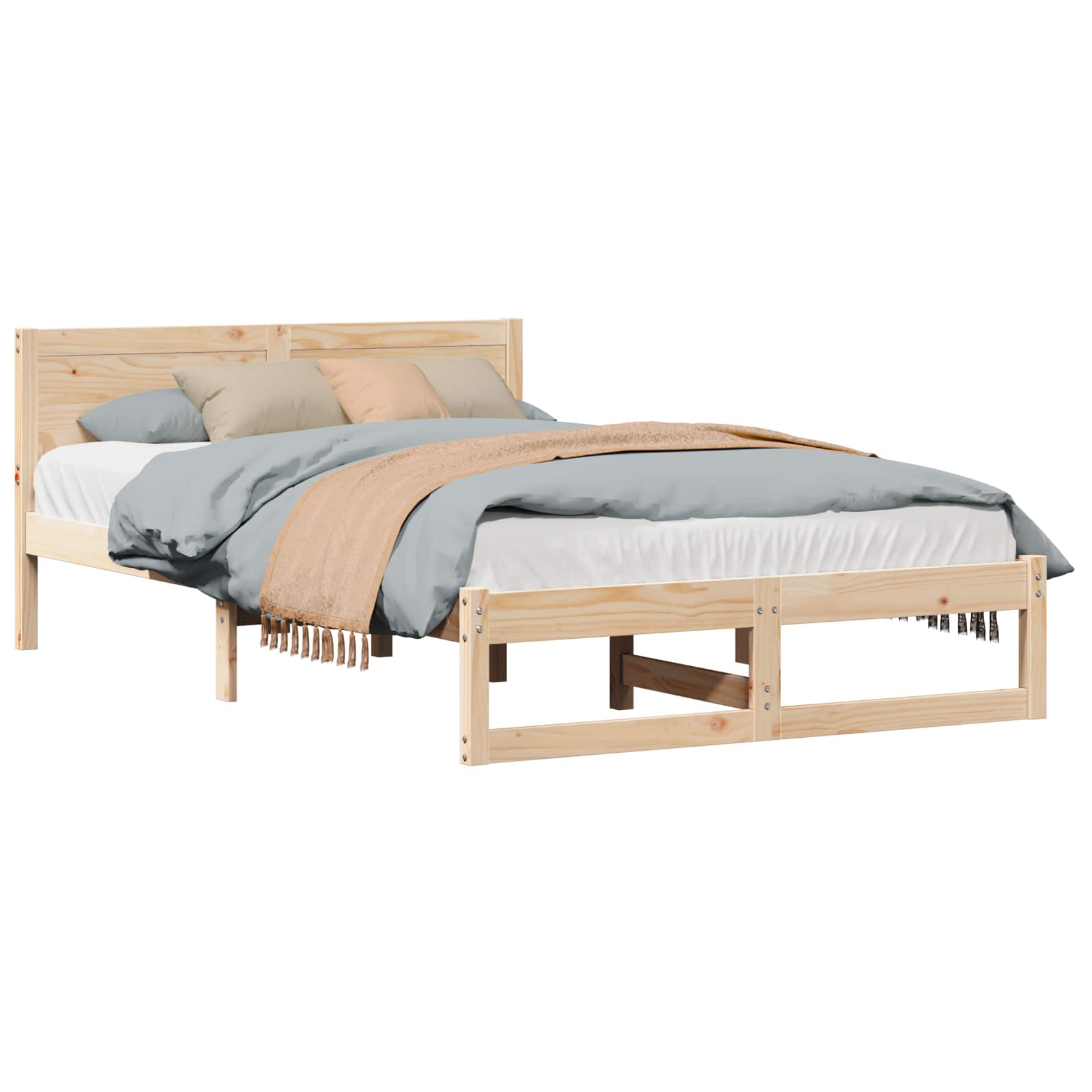 Sängram med huvudgavel Naturfärg 120 x 190 cm Massiv furu