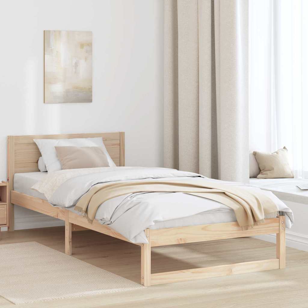 Sängram med huvudgavel Naturfärg 90 x 200 cm Massiv furu